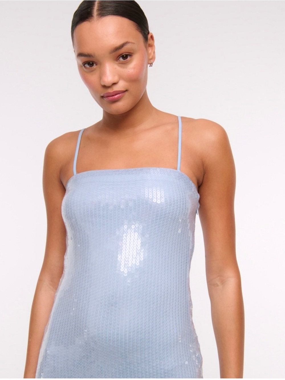 Abercrombie Strapless Sequin Midi Dress in Light Blue - Picture 2 of 7